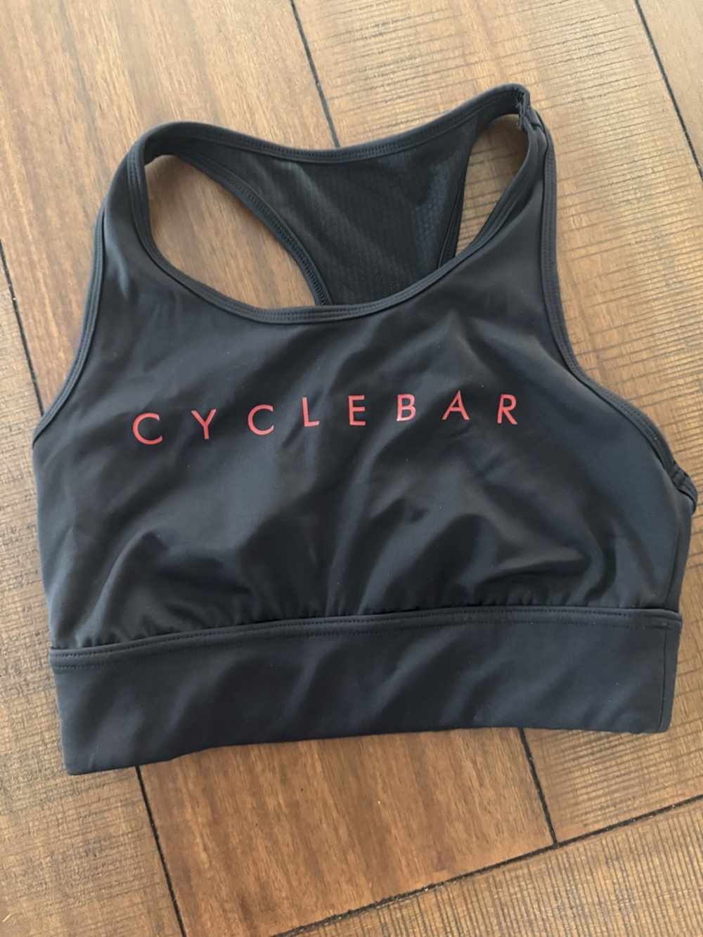 Cyclebar Black Racerback Sports Bra with Red Logo